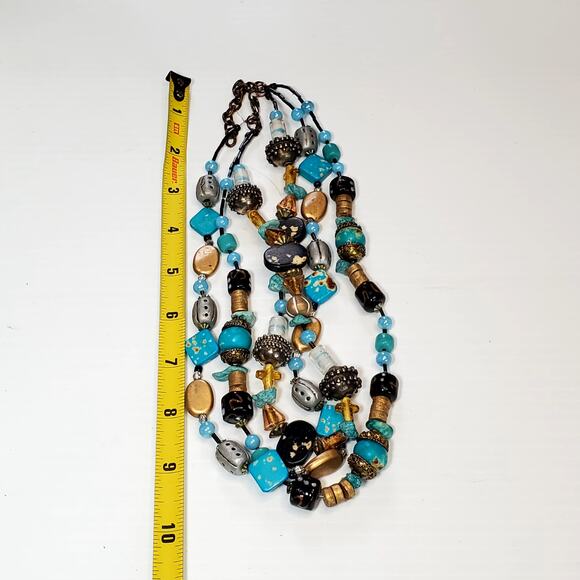 Chunky Multi Strand Beaded Necklace Lobster Closure 18" - Picture 4 of 5